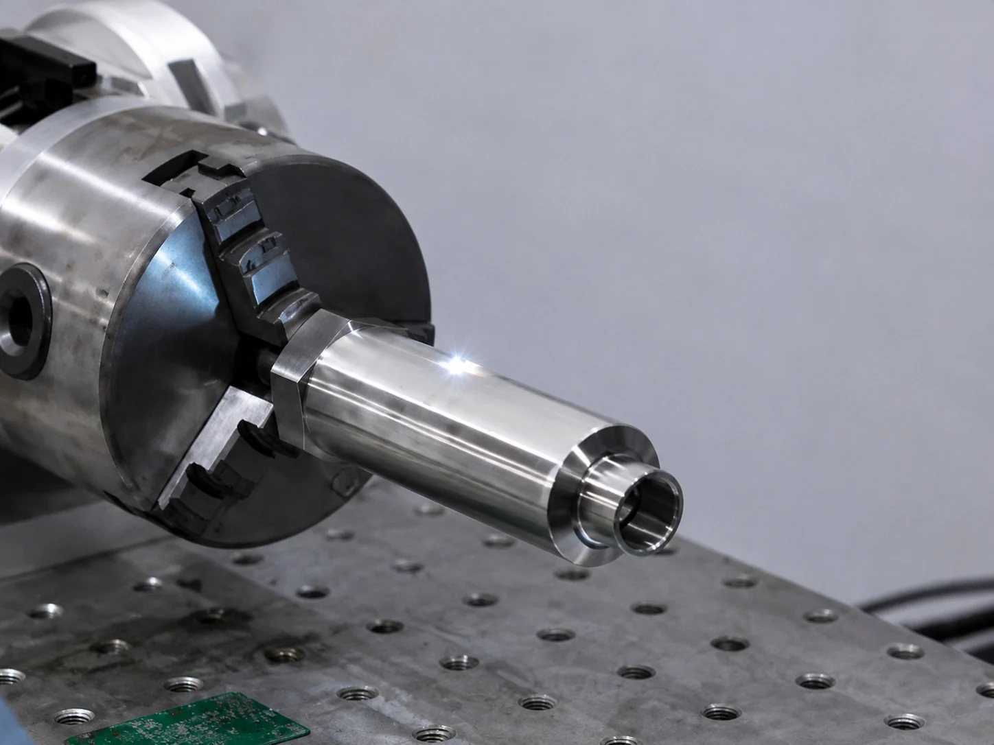 Ein Edelstahlgehäuse eines Drucktransmitters bei der Laserbeschriftung